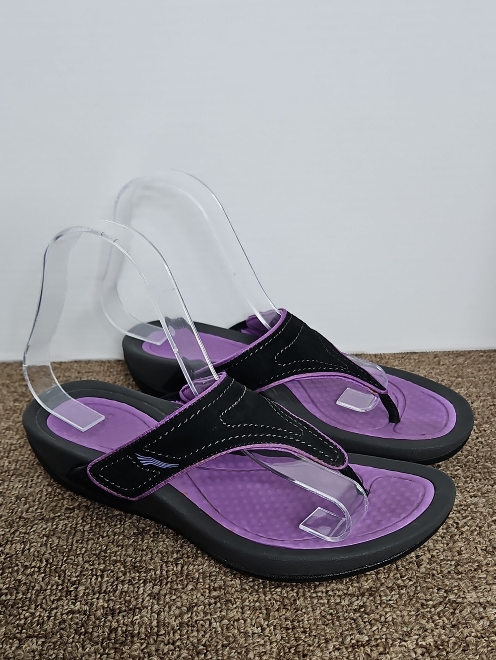 Dansko Katy Black Leather & Purple Slides Slipon Thong Sandals Sz 38 (7-7.5)